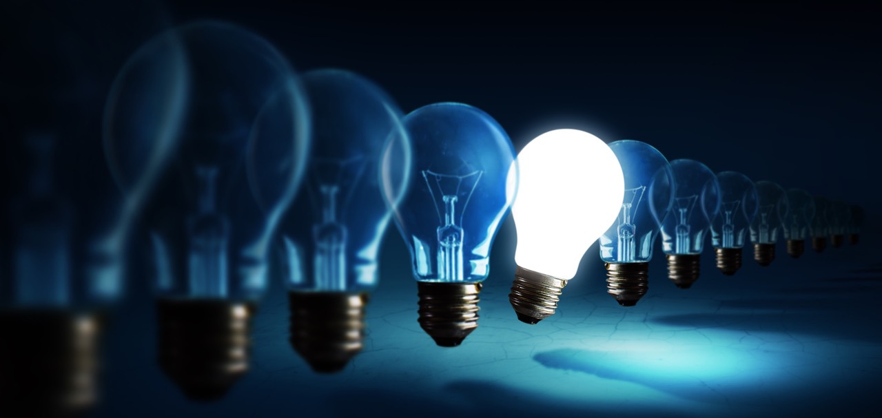 Light bulbs with one turned on